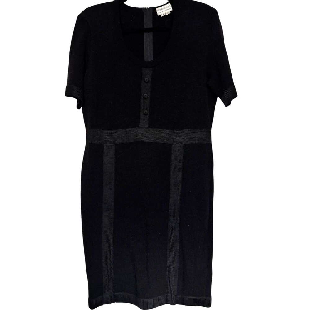 Roberta Pinto R/L Fashion Vintage Black Knit Sweater Dress Button Size M LBD